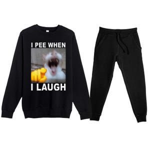 I Pee When I Laugh Funny Cat Silly Meme Humorous Sarcastic Premium Crewneck Sweatsuit Set