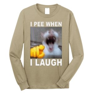 I Pee When I Laugh Funny Cat Silly Meme Humorous Sarcastic Long Sleeve Shirt