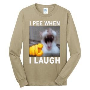 I Pee When I Laugh Funny Cat Silly Meme Humorous Sarcastic Tall Long Sleeve T-Shirt