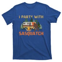 I Party With Sasquatch Bigfoot Camping Funny Gift Vintage Funny Camper Gift T-Shirt