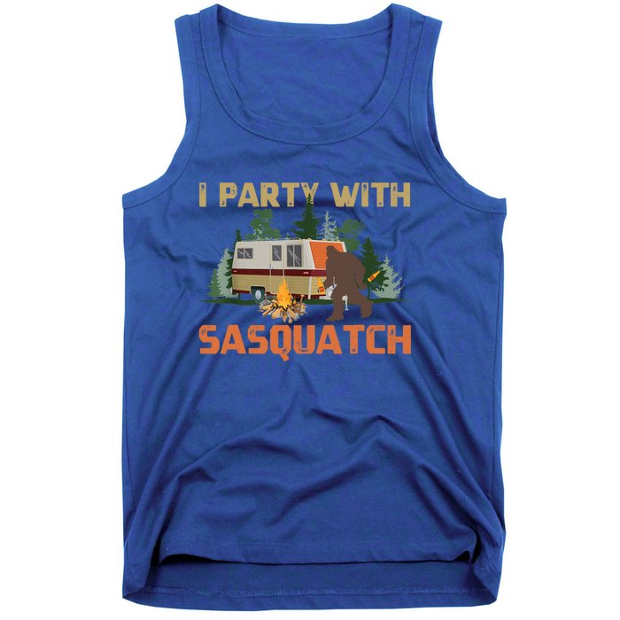 I Party With Sasquatch Bigfoot Camping Funny Gift Vintage Funny Camper Gift Tank Top