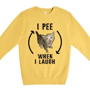 I Pee When I Laugh Funny Cat Silly Meme Humorous Sarcastic Premium Crewneck Sweatshirt