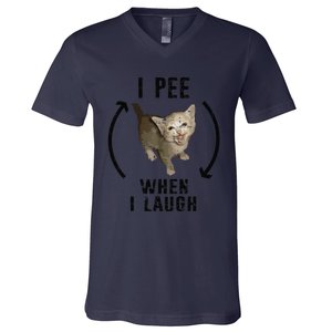 I Pee When I Laugh Funny Cat Silly Meme Humorous Sarcastic V-Neck T-Shirt