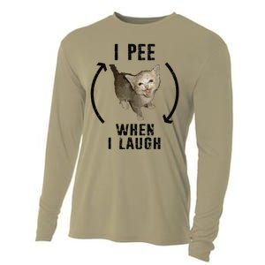 I Pee When I Laugh Funny Cat Silly Meme Humorous Sarcastic Cooling Performance Long Sleeve Crew