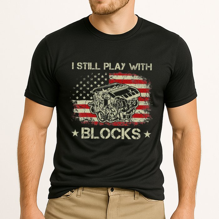 I Play With Blocks Mechanic Engine Block Car Mechanic Cooling Performance Crew T-Shirt