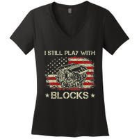 I Play With Blocks Mechanic Engine Block Car Mechanic Women's V-Neck T-Shirt