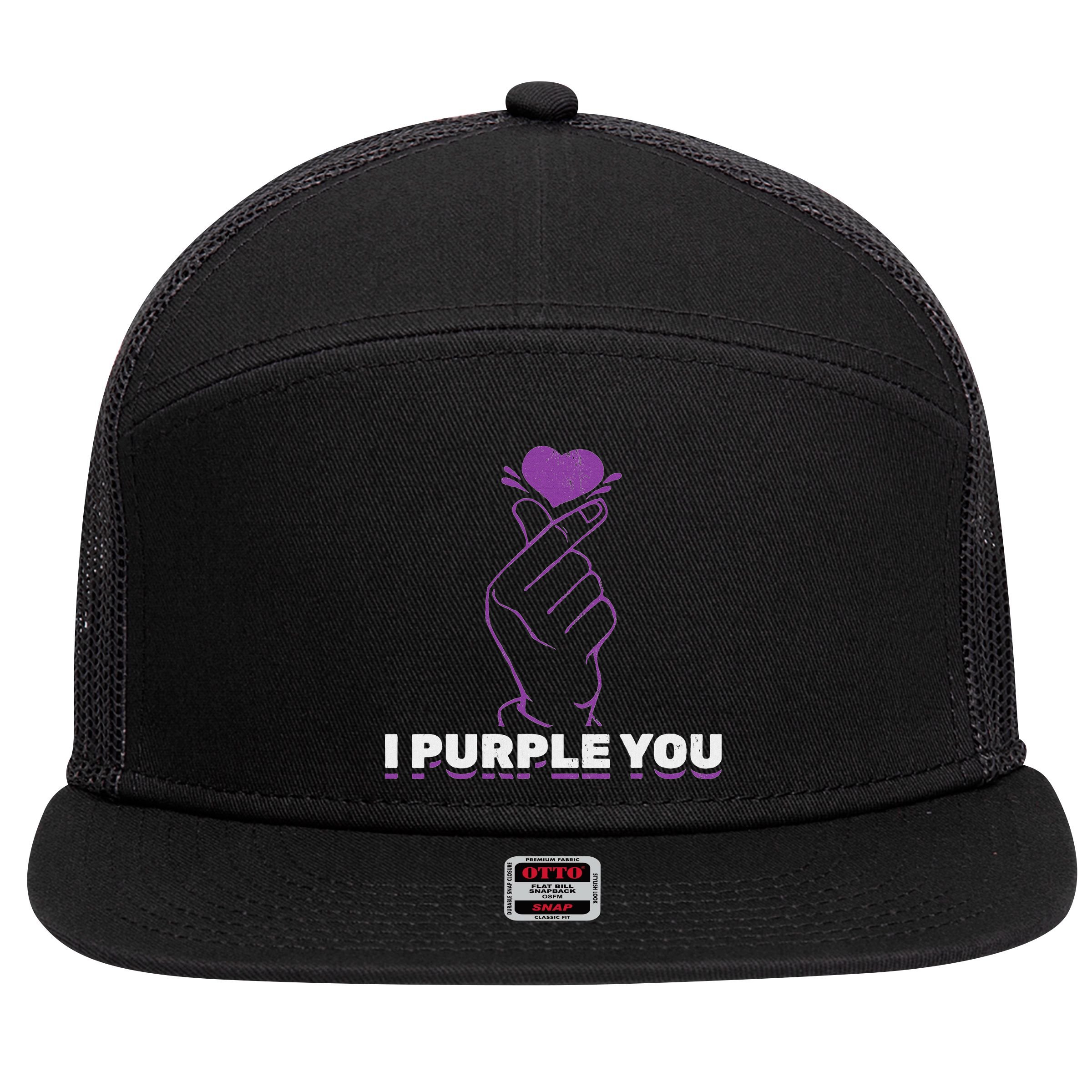 I Purple You Kdrama Korean Hand Symbol Kpop 7 Panel Mesh Trucker Snapback Hat