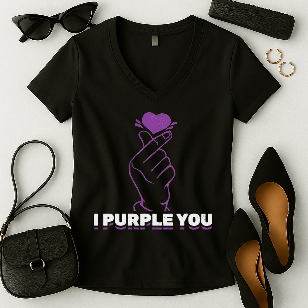 I Purple You Kdrama Korean Hand Symbol Kpop Women's V-Neck T-Shirt