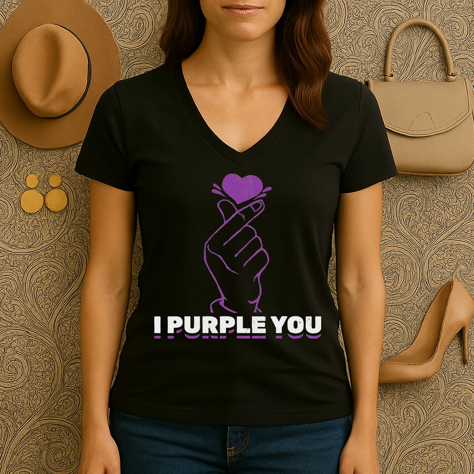 I Purple You Kdrama Korean Hand Symbol Kpop Women's V-Neck T-Shirt