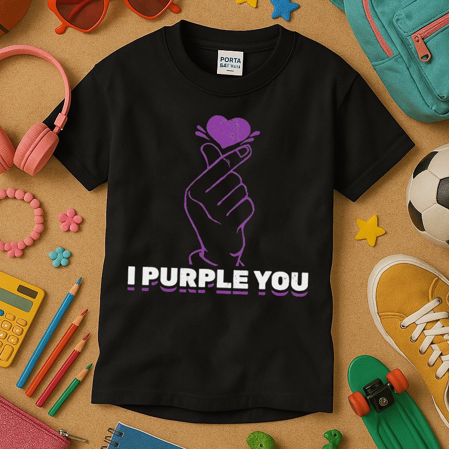 I Purple You Kdrama Korean Hand Symbol Kpop Kids T-Shirt