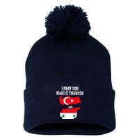 I Pray You Make It Through , Flag Turkey, Syria Pom Pom 12in Knit Beanie