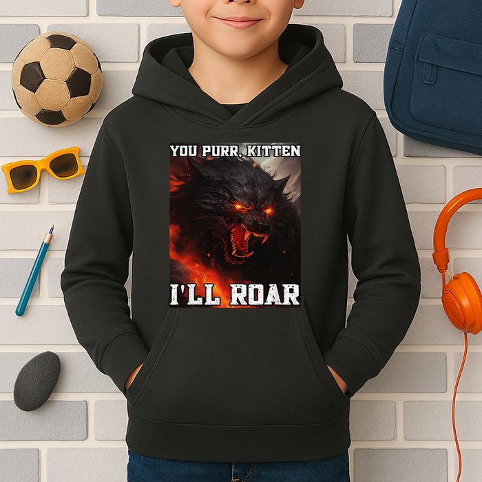ILl Protect You Kitten No Matter What Funny Alpha Wolf Meme Kids Hoodie
