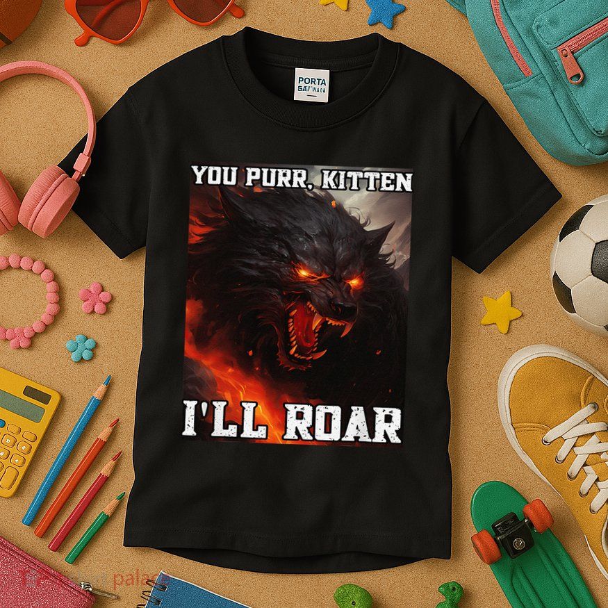 ILl Protect You Kitten No Matter What Funny Alpha Wolf Meme Kids T-Shirt