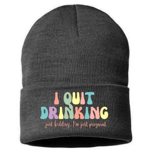 I Quit Drinking Just Kidding I'm Pregnant Funny Sustainable Knit Beanie