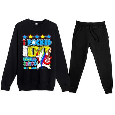 I Rocked 100 Days Of School 100th Day Guitar Music Gifts Premium Crewneck Sweatsuit Set