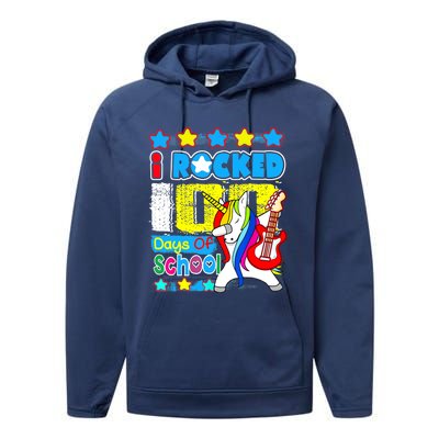 I Rocked 100 Days Of School 100th Day Guitar Music Gifts Performance Fleece Hoodie