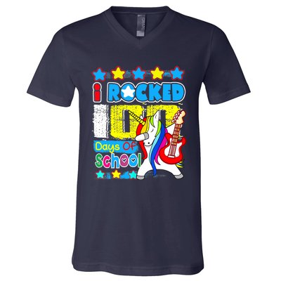 I Rocked 100 Days Of School 100th Day Guitar Music Gifts V-Neck T-Shirt