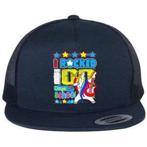 I Rocked 100 Days Of School 100th Day Guitar Music Gifts Flat Bill Trucker Hat