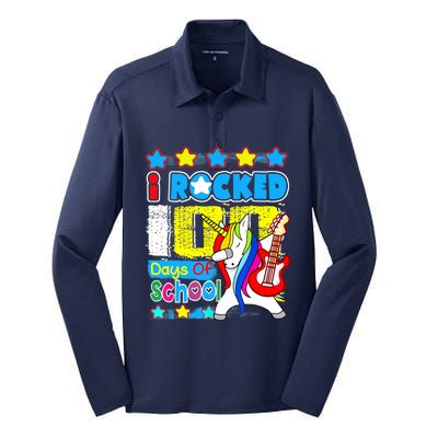 I Rocked 100 Days Of School 100th Day Guitar Music Gifts Silk Touch Performance Long Sleeve Polo