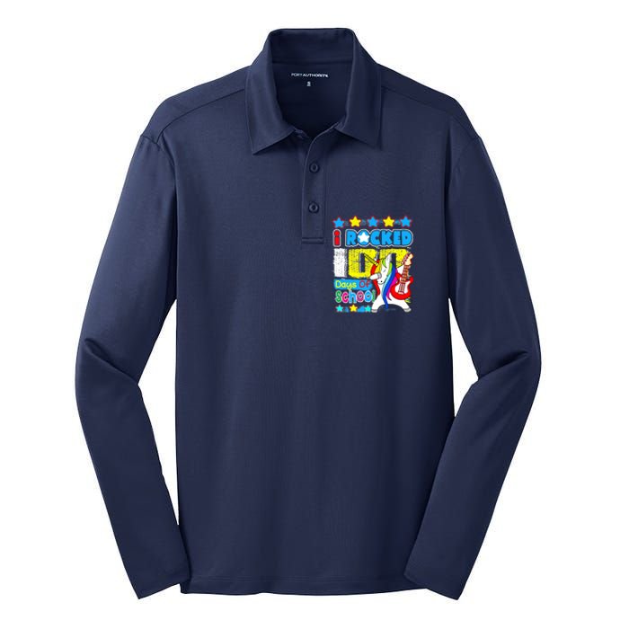 I Rocked 100 Days Of School 100th Day Guitar Music Gifts Silk Touch Performance Long Sleeve Polo