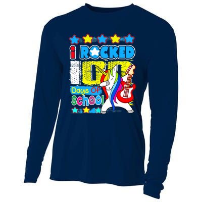 I Rocked 100 Days Of School 100th Day Guitar Music Gifts Cooling Performance Long Sleeve Crew