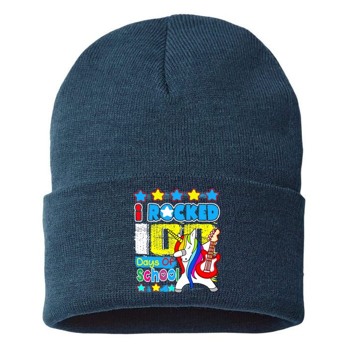 I Rocked 100 Days Of School 100th Day Guitar Music Gifts Sustainable Knit Beanie