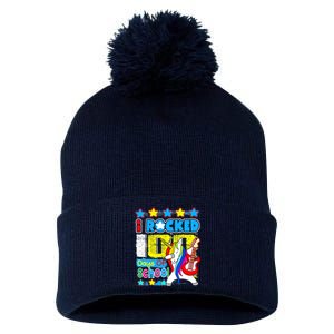 I Rocked 100 Days Of School 100th Day Guitar Music Gifts Pom Pom 12in Knit Beanie