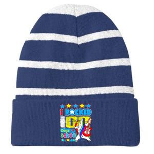 I Rocked 100 Days Of School 100th Day Guitar Music Gifts Striped Beanie with Solid Band