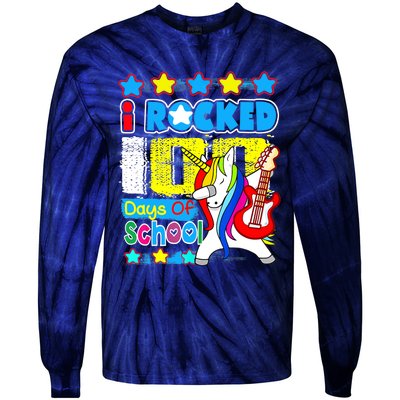 I Rocked 100 Days Of School 100th Day Guitar Music Gifts Tie-Dye Long Sleeve Shirt