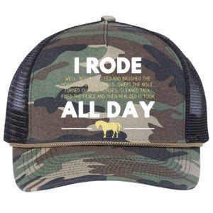 I Rode All Day Horse Riding Funny Horse Gift Retro Rope Trucker Hat Cap