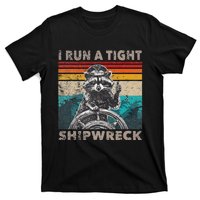 I Run A Ight Shipwreck Funny Raccoon Captain Vintage T-Shirt