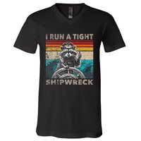 I Run A Ight Shipwreck Funny Raccoon Captain Vintage V-Neck T-Shirt