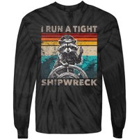 I Run A Ight Shipwreck Funny Raccoon Captain Vintage Tie-Dye Long Sleeve Shirt