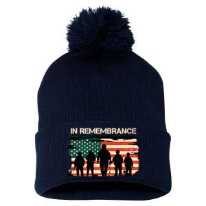 In Remembrance American Flag Usa Pom Pom 12in Knit Beanie