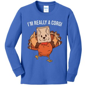 I'm Really A Corgi Thanksgiving Turkey Fake Corgi Dog Kids Long Sleeve Shirt