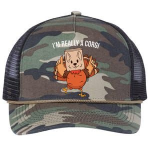 I'm Really A Corgi Thanksgiving Turkey Fake Corgi Dog Retro Rope Trucker Hat Cap