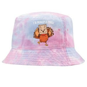 I'm Really A Corgi Thanksgiving Turkey Fake Corgi Dog Tie-Dyed Bucket Hat