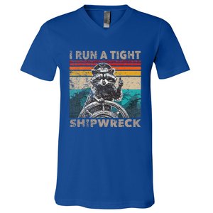 I Run A Ight Shipwreck Raccoon Captain V-Neck T-Shirt