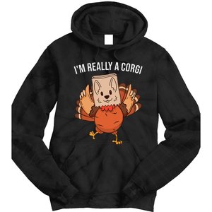 I'm Really A Corgi Thanksgiving Turkey Fake Corgi Dog Tie Dye Hoodie