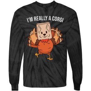 I'm Really A Corgi Thanksgiving Turkey Fake Corgi Dog Tie-Dye Long Sleeve Shirt