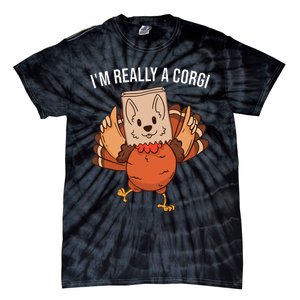 I'm Really A Corgi Thanksgiving Turkey Fake Corgi Dog Tie-Dye T-Shirt