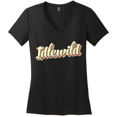 Idlewild Retro Art Baseball Font Vintage Women's V-Neck T-Shirt