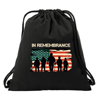 In Remembrance American Flag Usa Veterans Day Drawstring Bag