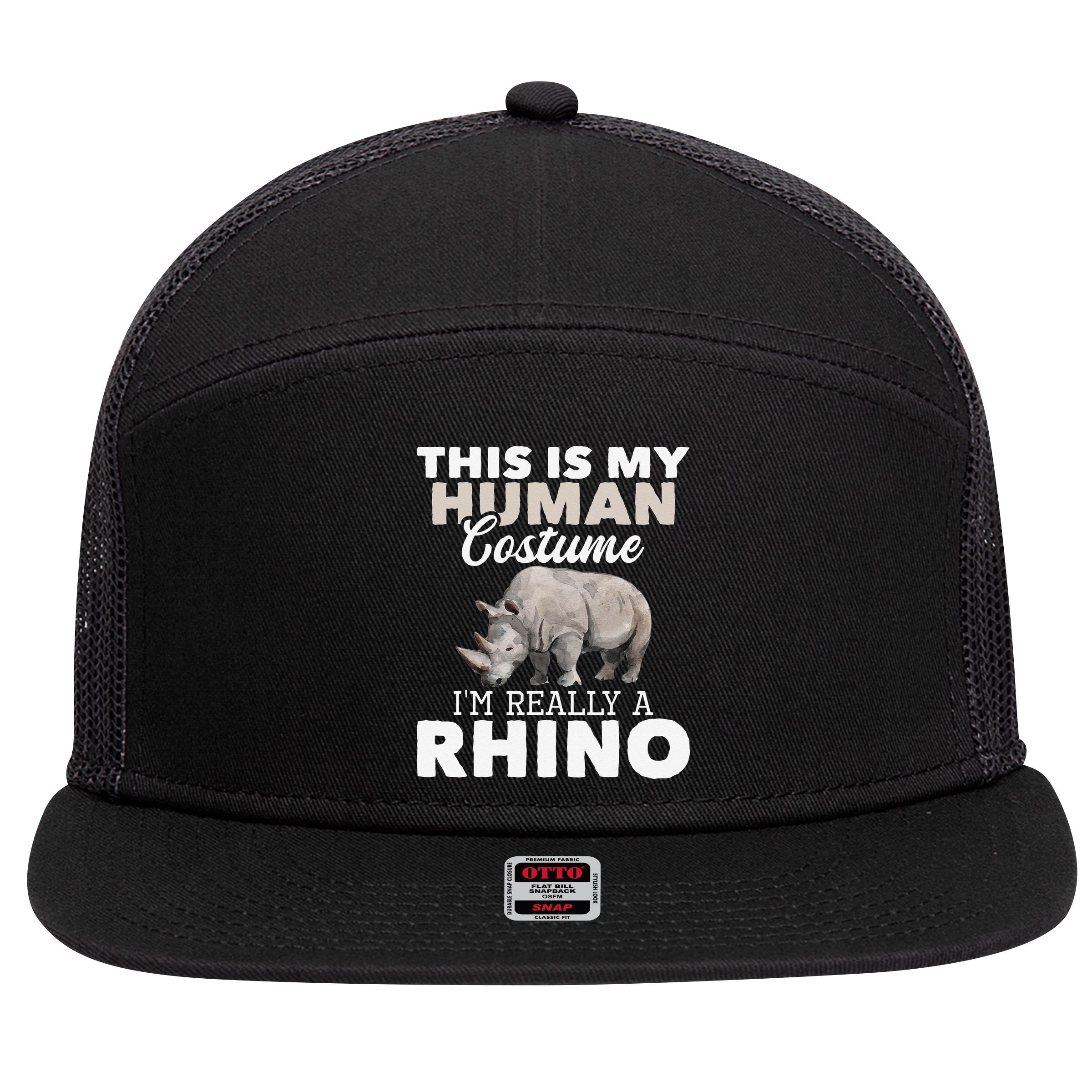 I'm Really A Rhino Rhinoceros Zoology Safari Animal Lover 7 Panel Mesh Trucker Snapback Hat
