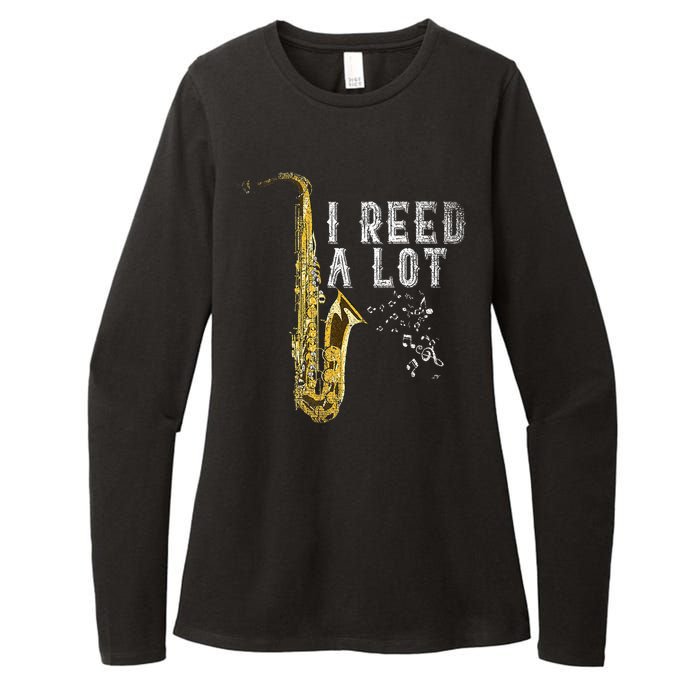 I Reed A Lot Funny Saxophonist Gift Jazz Music Saxophone Womens CVC Long Sleeve Shirt