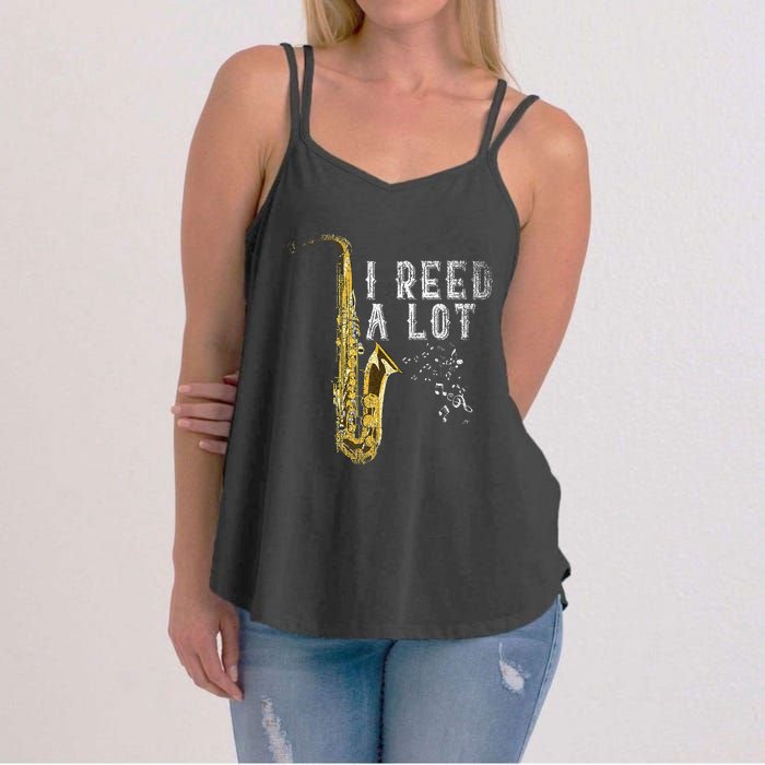 I Reed A Lot Funny Saxophonist Gift Jazz Music Saxophone Women's Strappy Tank