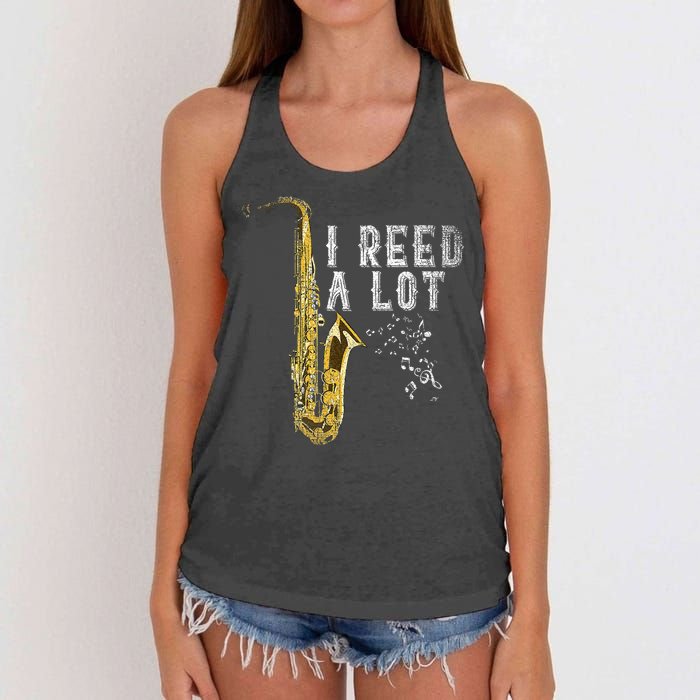 I Reed A Lot Funny Saxophonist Gift Jazz Music Saxophone Women's Knotted Racerback Tank