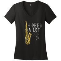 I Reed A Lot Funny Saxophonist Gift Jazz Music Saxophone Women's V-Neck T-Shirt