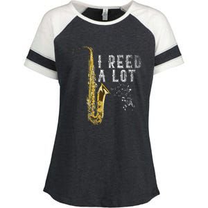 I Reed A Lot Funny Saxophonist Gift Jazz Music Saxophone Enza Ladies Jersey Colorblock Tee