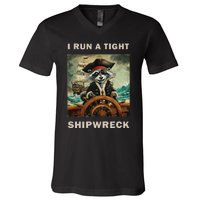 I Run A Tight Shipwreck Funny Raccoon Vintage V-Neck T-Shirt